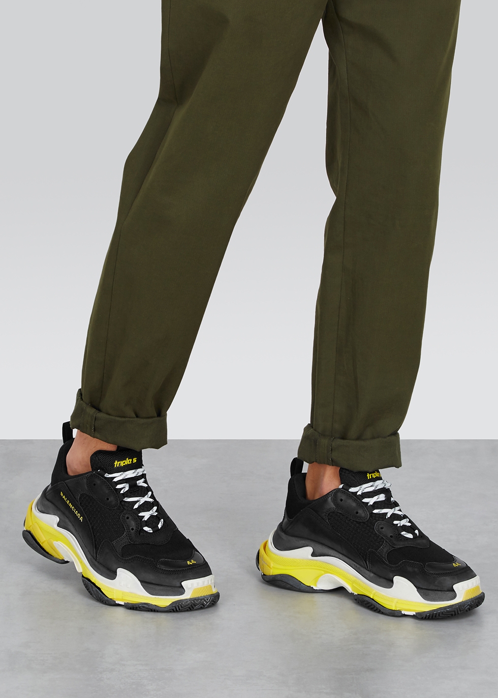 Balenciaga Triple S Black And Yellow Mesh Sneakers Cabot